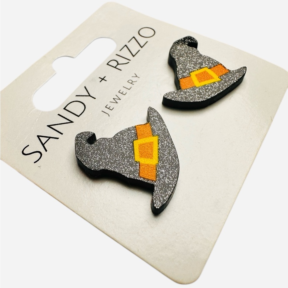 NWT Sandy + Rizzo Glitter Witch Hat Acrylic Stud Earrings - Picture 3 of 4